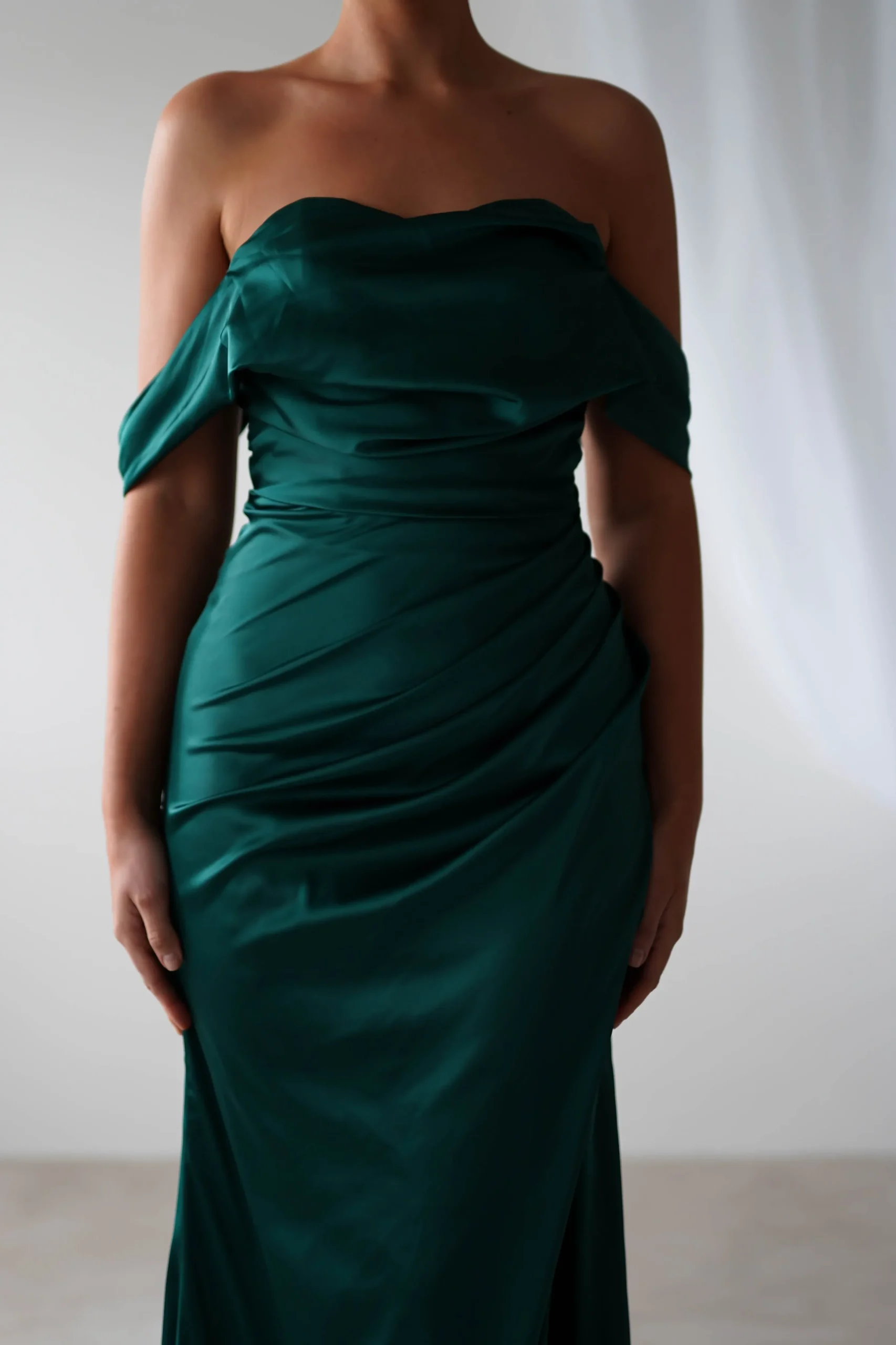 Clearance Beth Draped Silky Satin Gown | Green Brautjungfernkleider|Brautjungfer