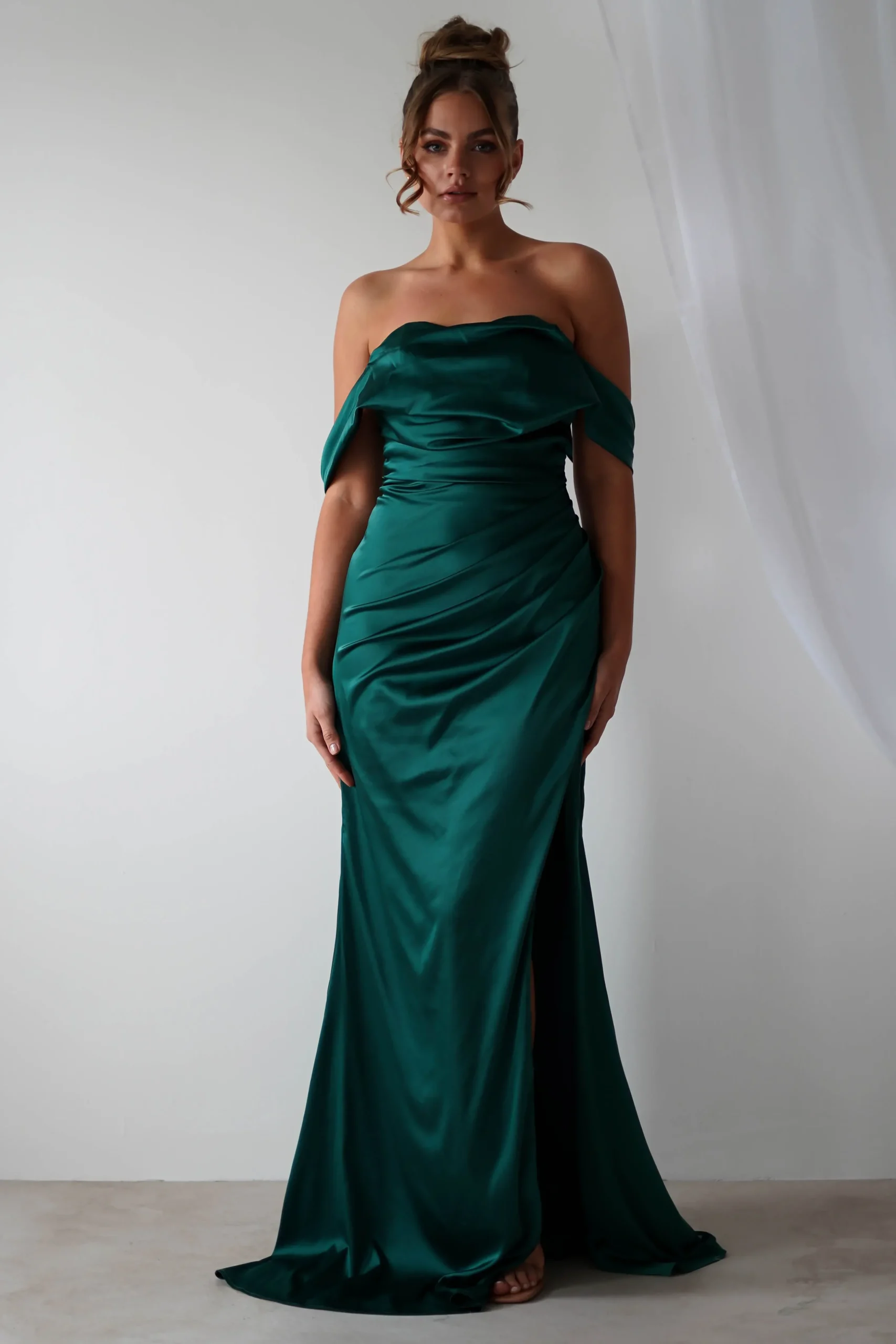Clearance Beth Draped Silky Satin Gown | Green Brautjungfernkleider|Brautjungfer