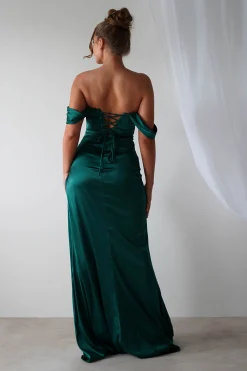 Clearance Beth Draped Silky Satin Gown | Green Brautjungfernkleider|Brautjungfer