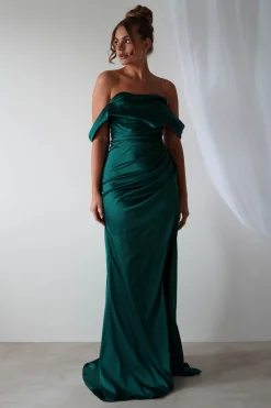 Clearance Beth Draped Silky Satin Gown | Green Brautjungfernkleider|Brautjungfer