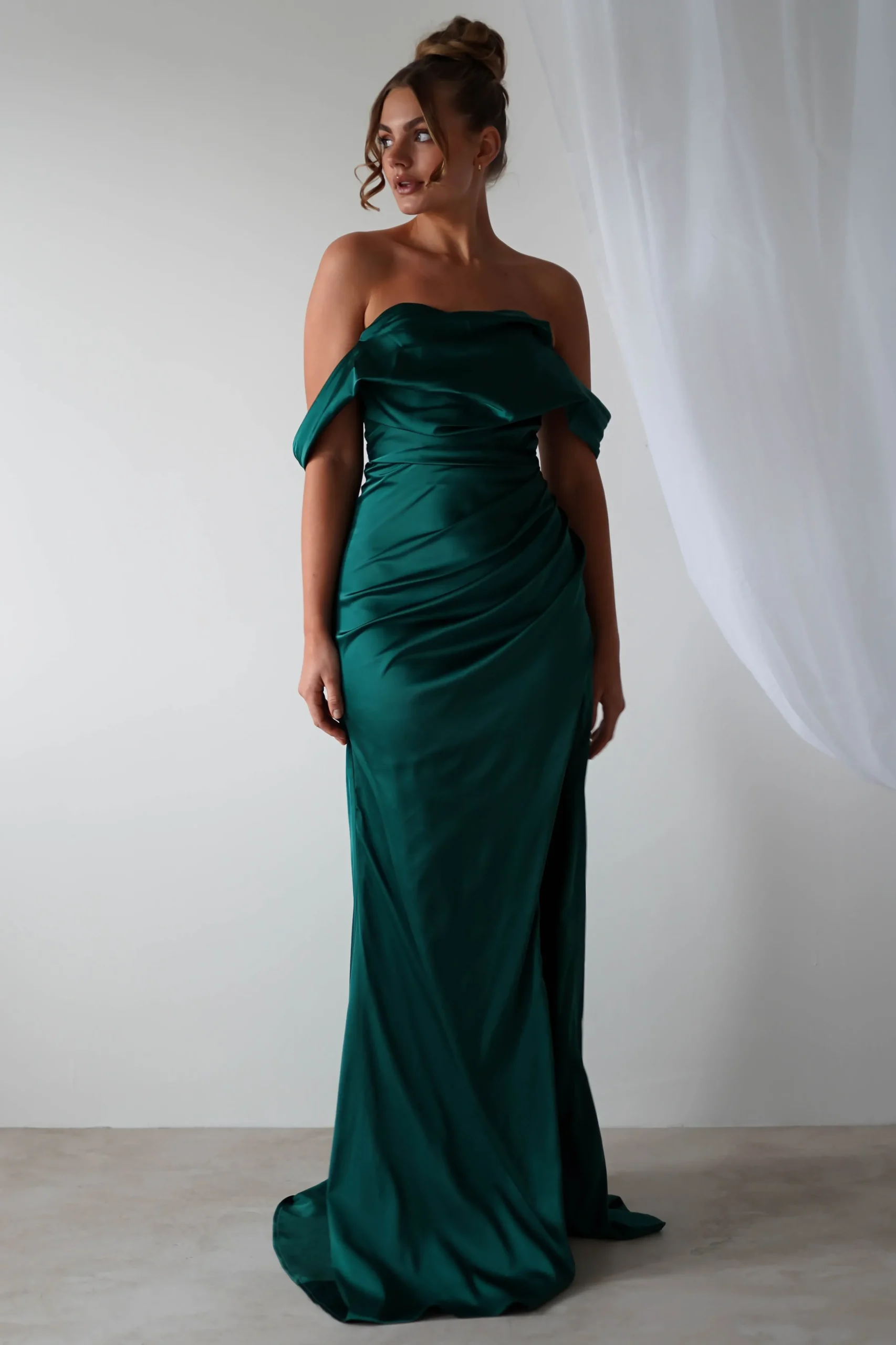 Clearance Beth Draped Silky Satin Gown | Green Brautjungfernkleider|Brautjungfer