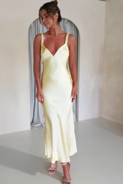New Bethanie Soft Satin Maxi Dress | Yellow Mittellange Kleider|Midi-kleider