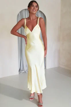New Bethanie Soft Satin Maxi Dress | Yellow Mittellange Kleider|Midi-kleider