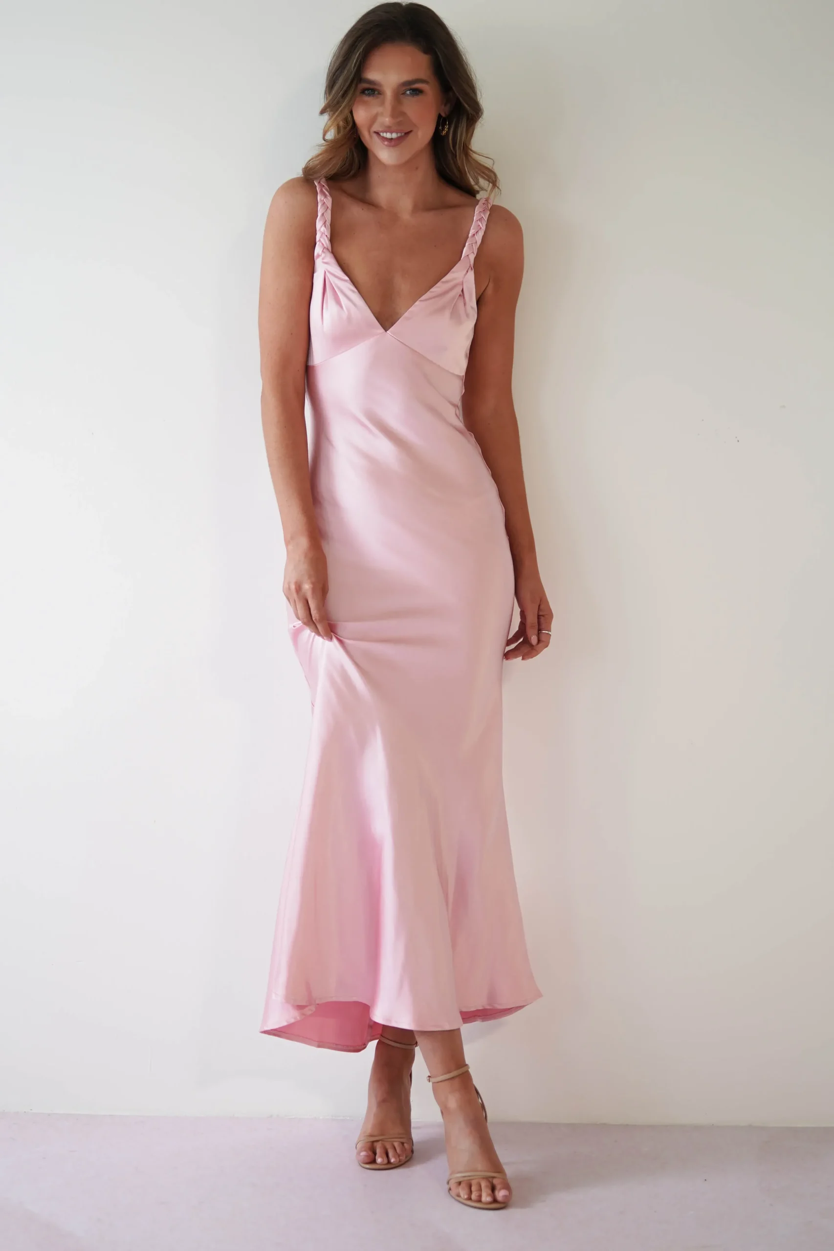 Outlet Bethanie Soft Satin Maxi Dress | Light Pink Mittellange Kleider|Midi-kleider