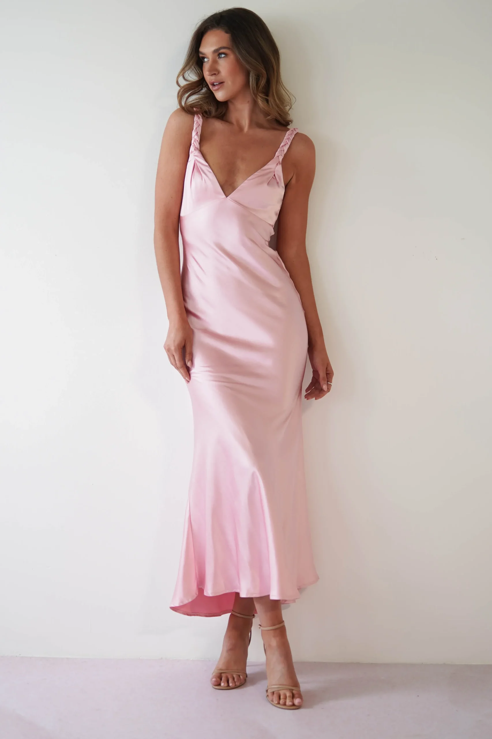 Outlet Bethanie Soft Satin Maxi Dress | Light Pink Mittellange Kleider|Midi-kleider
