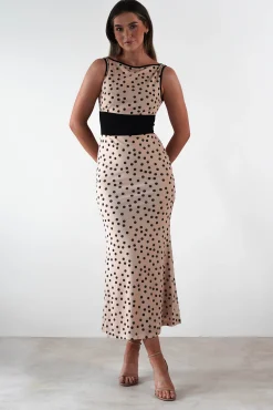 Sale Bianca Polka Dot Mesh Maxi Dress | Beige Lange Kleider|Maxikleider
