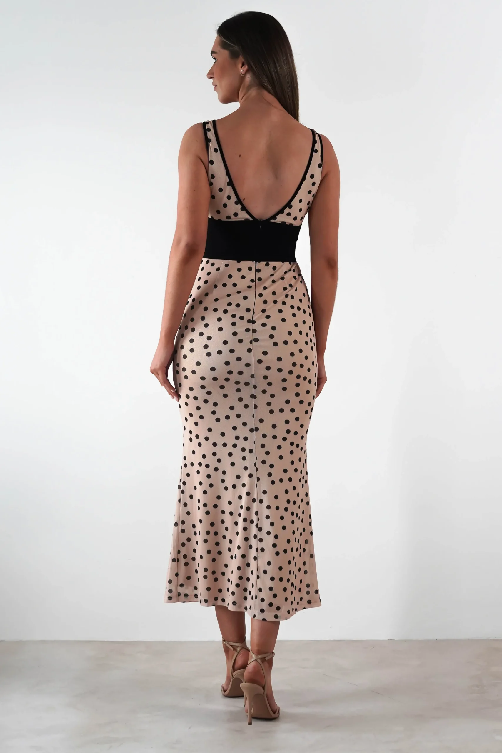 Sale Bianca Polka Dot Mesh Maxi Dress | Beige Lange Kleider|Maxikleider