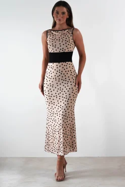 Sale Bianca Polka Dot Mesh Maxi Dress | Beige Lange Kleider|Maxikleider