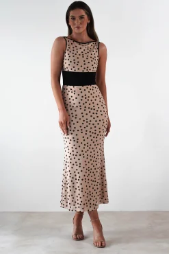 Sale Bianca Polka Dot Mesh Maxi Dress | Beige Lange Kleider|Maxikleider