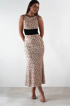 Sale Bianca Polka Dot Mesh Maxi Dress | Beige Lange Kleider|Maxikleider