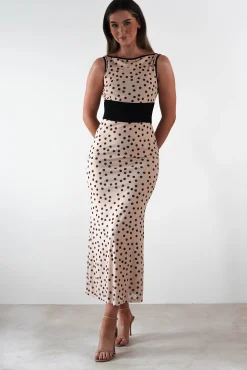 Sale Bianca Polka Dot Mesh Maxi Dress | Beige Lange Kleider|Maxikleider