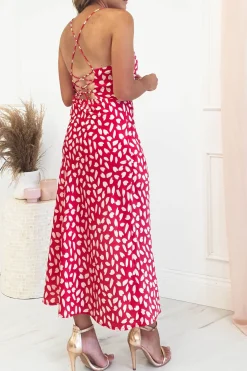 Clearance Billy Printed Satin Midi Dress | Red Mittellange Kleider|Midi-kleider