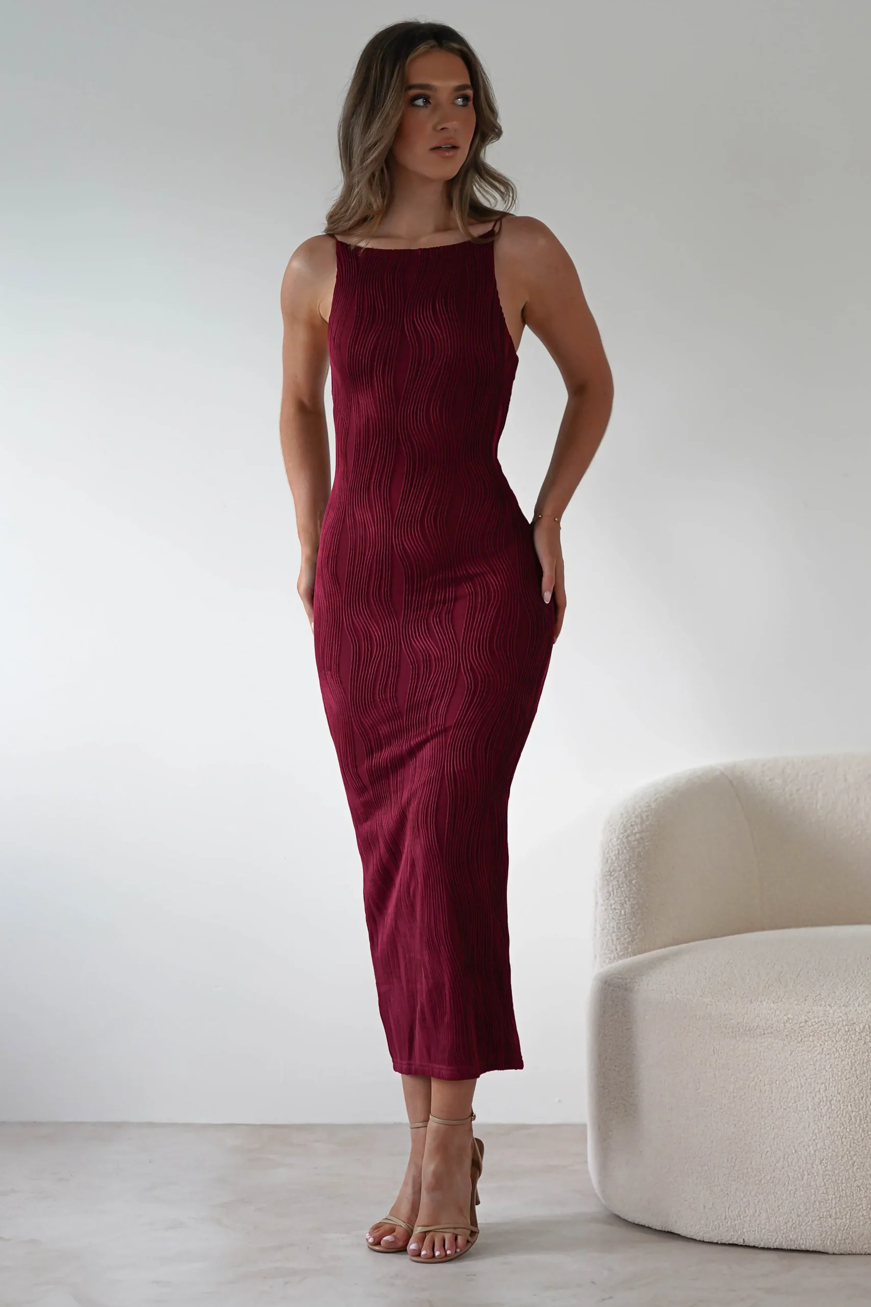 Discount Brighton Textured Bodycon Midaxi Dress | Wine Lange Kleider|Maxikleider