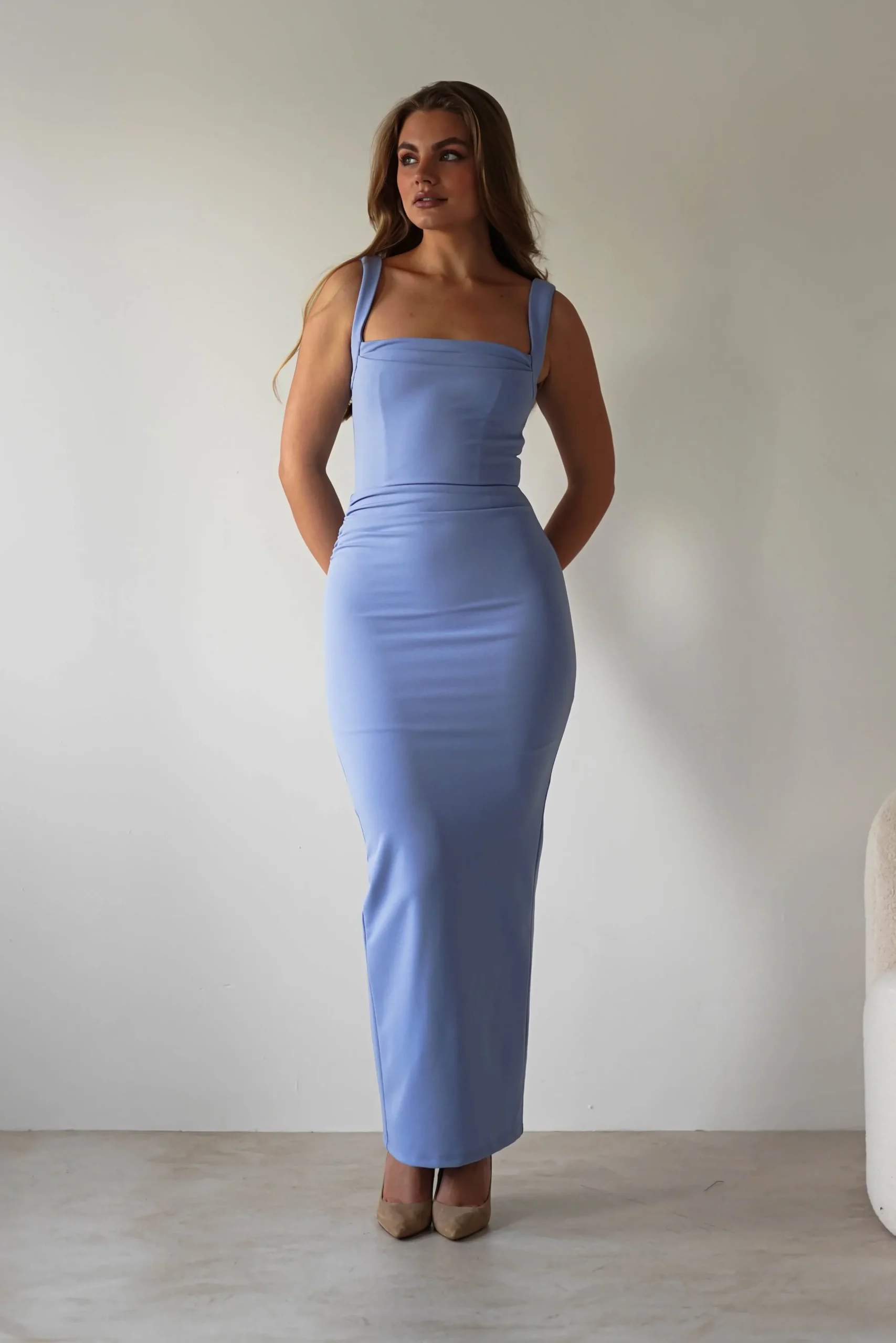 Sale Brooke Square Neck Maxi Dress | Blue Lange Kleider|Maxikleider