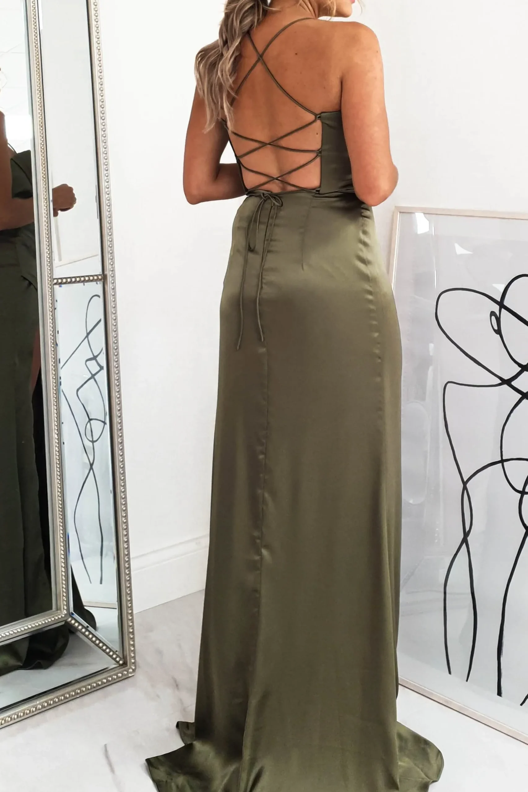 Hot Cally High Slit Corset Gown | Olive Sommerkleider|Sommerkleider