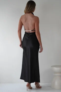 Clearance Capriana Pearl Back Maxi Dress | Black Lange Kleider|Maxikleider
