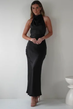 Clearance Capriana Pearl Back Maxi Dress | Black Lange Kleider|Maxikleider