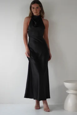 Clearance Capriana Pearl Back Maxi Dress | Black Lange Kleider|Maxikleider