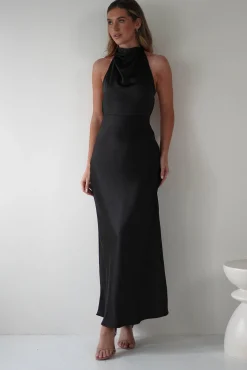 Clearance Capriana Pearl Back Maxi Dress | Black Lange Kleider|Maxikleider