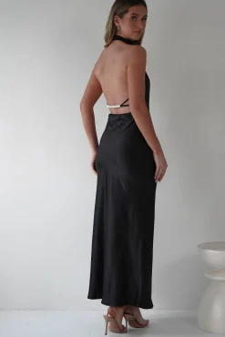 Clearance Capriana Pearl Back Maxi Dress | Black Lange Kleider|Maxikleider