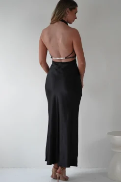 Clearance Capriana Pearl Back Maxi Dress | Black Lange Kleider|Maxikleider