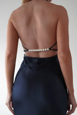 Clearance Capriana Pearl Back Maxi Dress | Navy Lange Kleider|Maxikleider