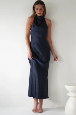 Clearance Capriana Pearl Back Maxi Dress | Navy Lange Kleider|Maxikleider