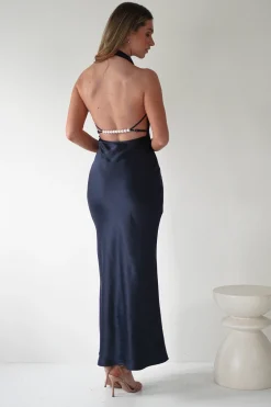 Clearance Capriana Pearl Back Maxi Dress | Navy Lange Kleider|Maxikleider