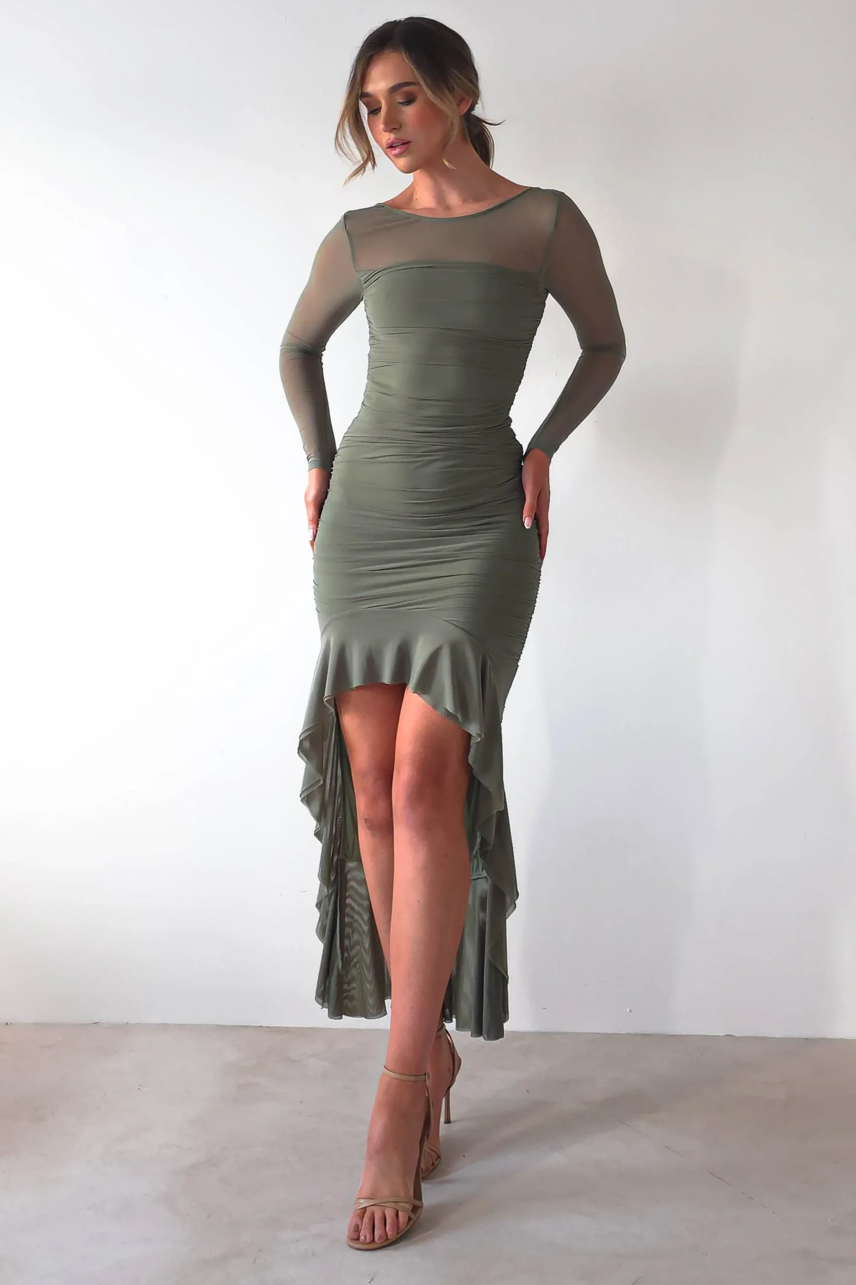 Best Carlson Mesh Midaxi Dress | Olive Lange Kleider|Maxikleider