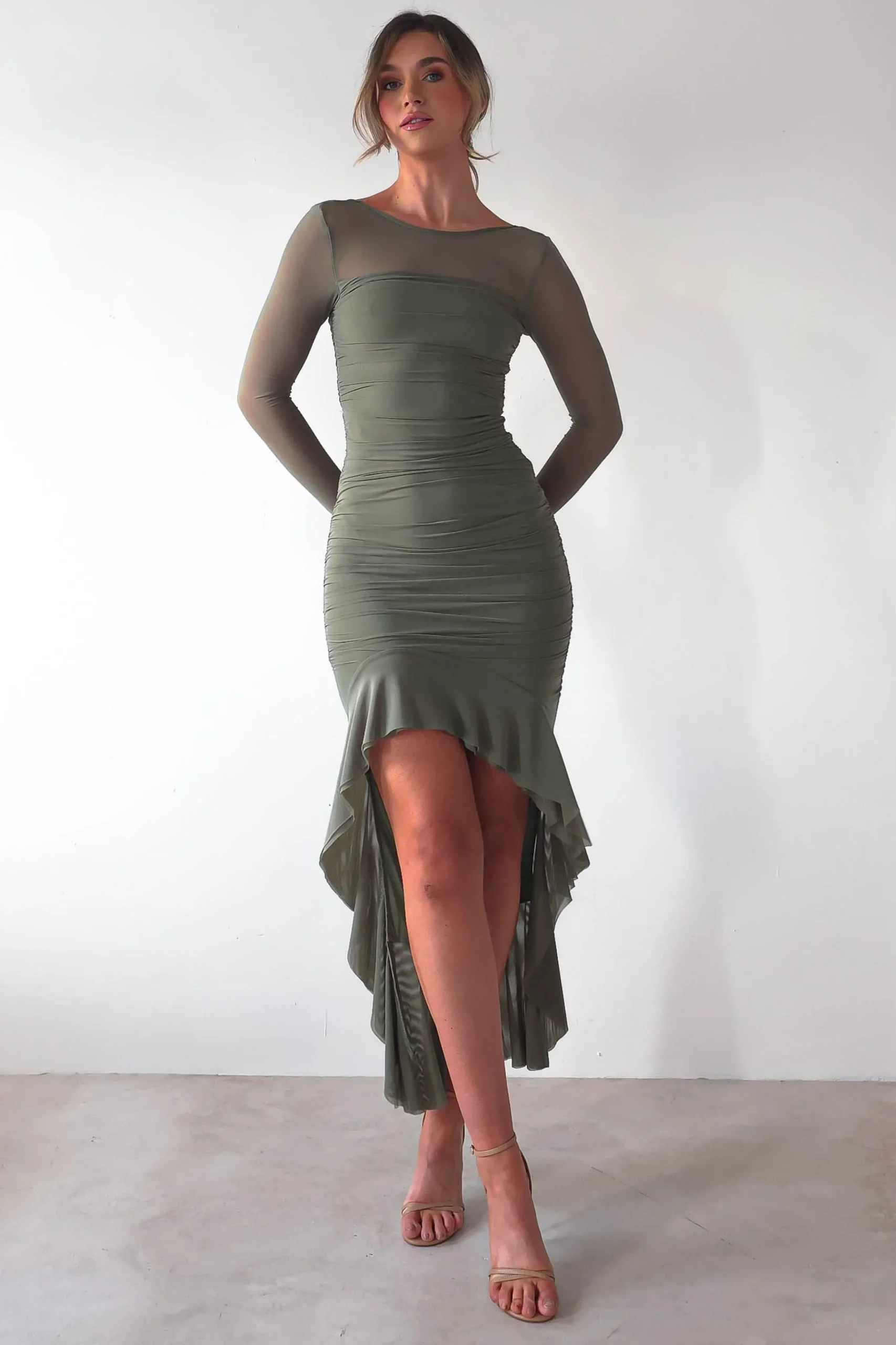 Best Carlson Mesh Midaxi Dress | Olive Lange Kleider|Maxikleider