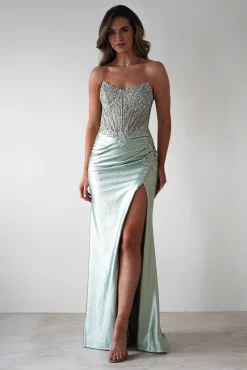 Outlet Caspian Embellished Bodycon Gown | Light Green Sommerkleider|Sommerkleider