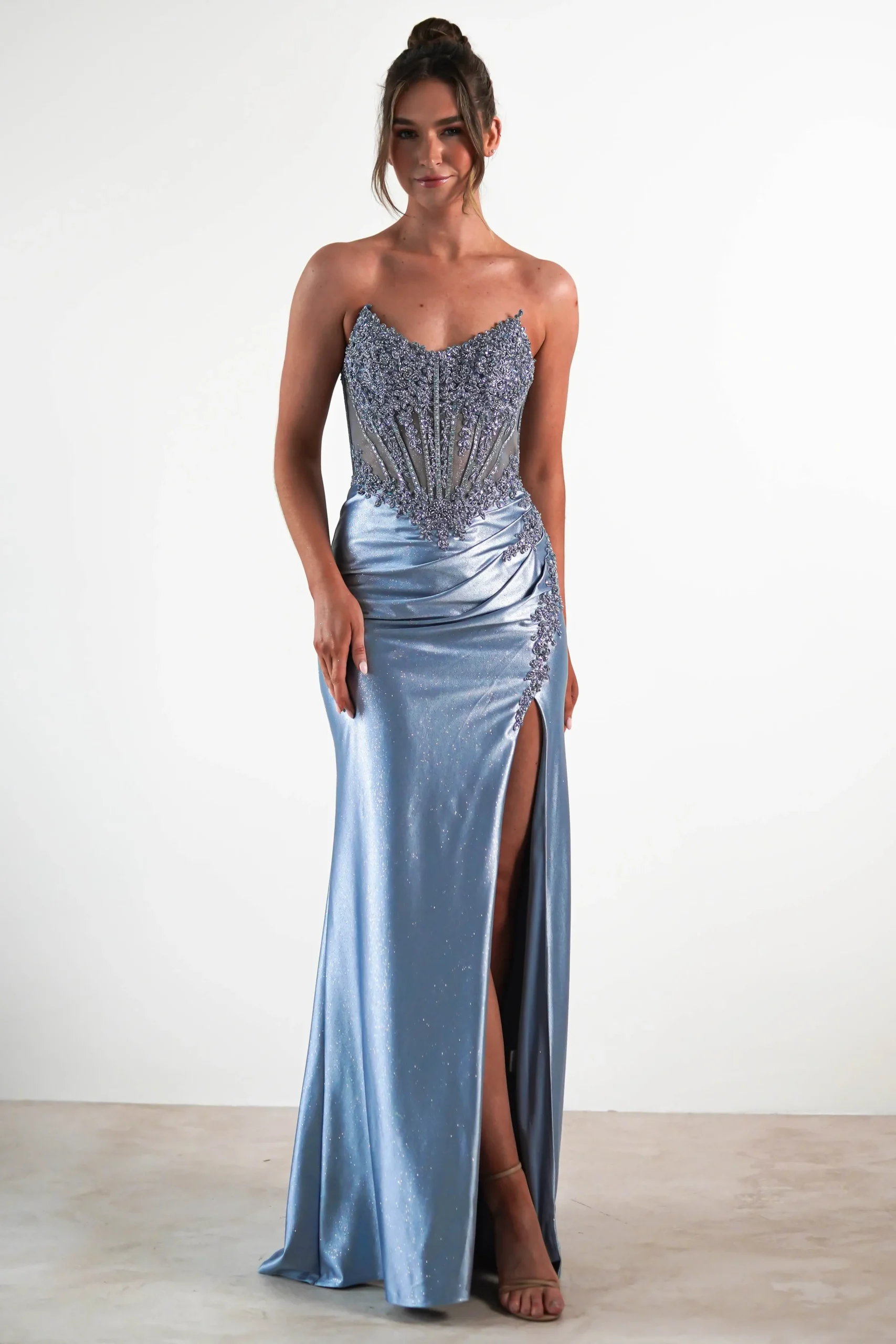 Best Caspian Embellished Bodycon Gown | Dusty Blue Sommerkleider|Sommerkleider