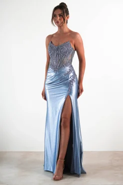 Best Caspian Embellished Bodycon Gown | Dusty Blue Sommerkleider|Sommerkleider