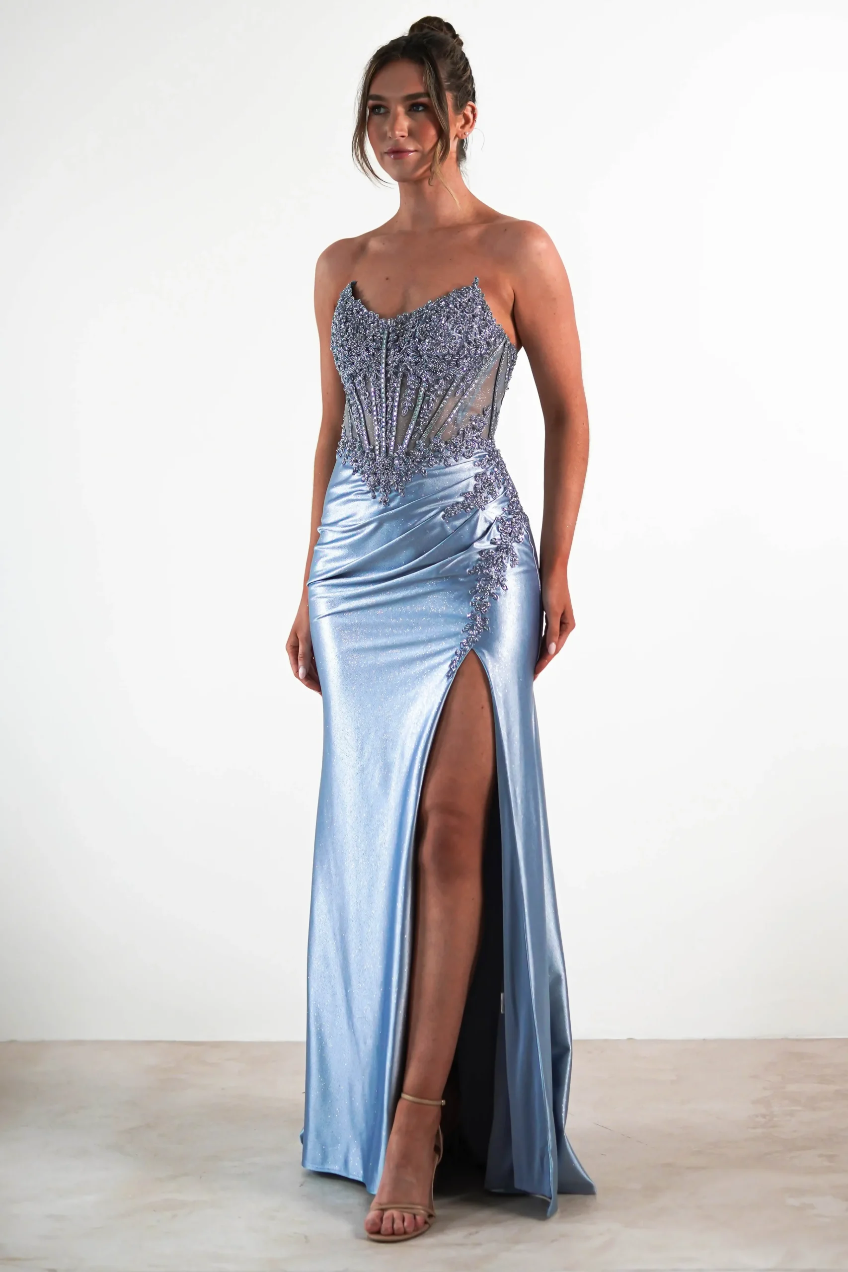 Best Caspian Embellished Bodycon Gown | Dusty Blue Sommerkleider|Sommerkleider