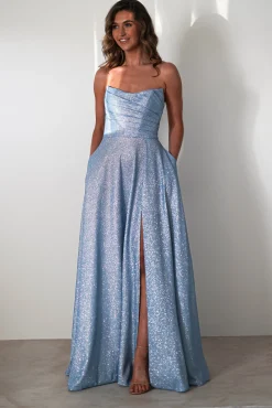 Clearance Cassia Strapless Glitter Aline Gown | Blue Sommerkleider|Sommerkleider