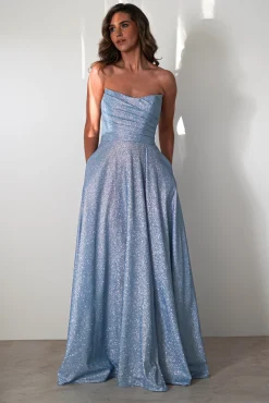 Clearance Cassia Strapless Glitter Aline Gown | Blue Sommerkleider|Sommerkleider