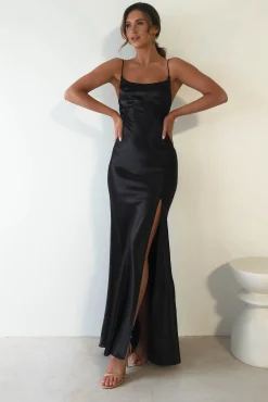 Best Celinee Satin Maxi Gown | Black Lange Kleider|Maxikleider