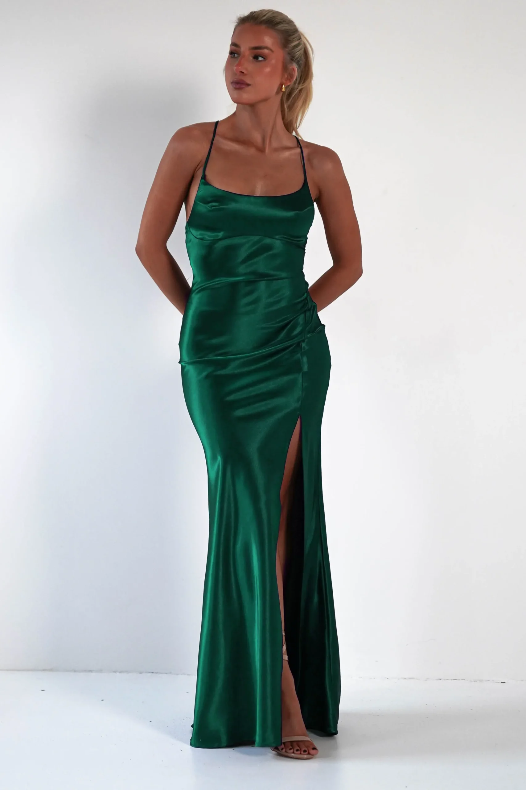 Online Celinee Satin Maxi Gown | Emerald Green Lange Kleider|Maxikleider