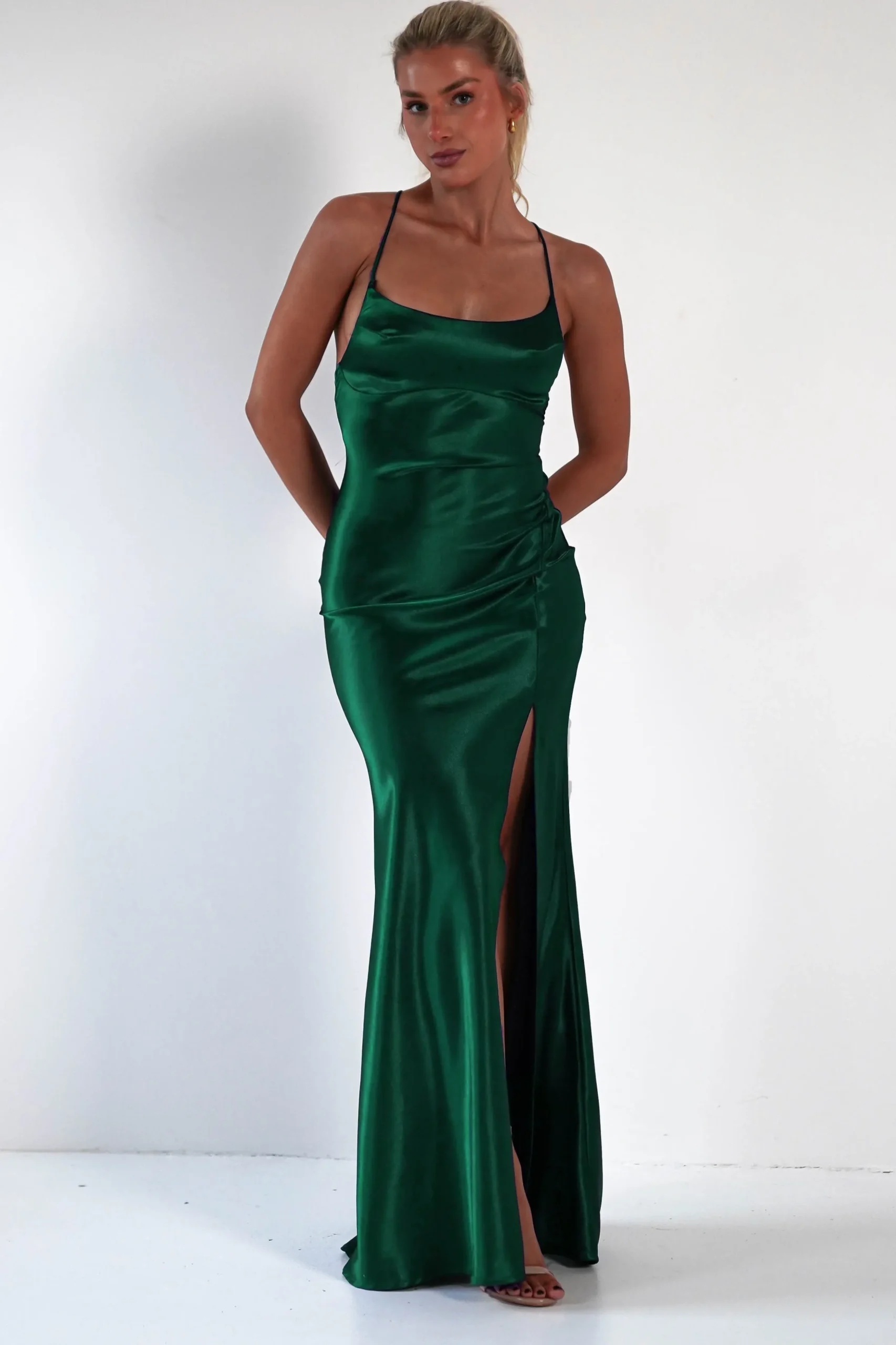 Online Celinee Satin Maxi Gown | Emerald Green Lange Kleider|Maxikleider