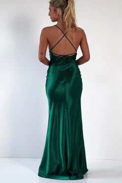 Online Celinee Satin Maxi Gown | Emerald Green Lange Kleider|Maxikleider