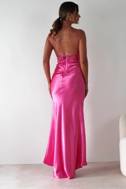 Best Celinee Satin Maxi Gown | Hot Pink Lange Kleider|Maxikleider