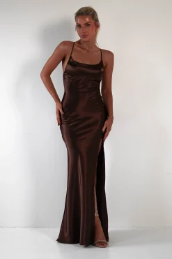 Online Celinee Satin Maxi Gown | Brown Lange Kleider|Maxikleider