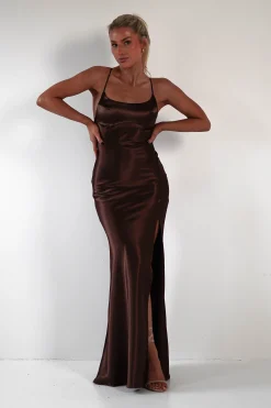 Online Celinee Satin Maxi Gown | Brown Lange Kleider|Maxikleider