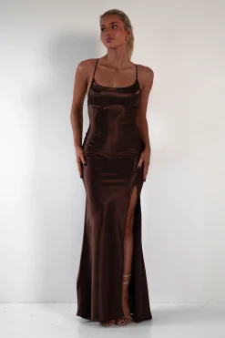 Online Celinee Satin Maxi Gown | Brown Lange Kleider|Maxikleider