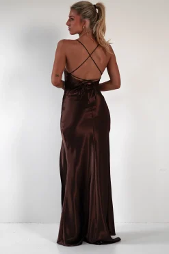 Online Celinee Satin Maxi Gown | Brown Lange Kleider|Maxikleider