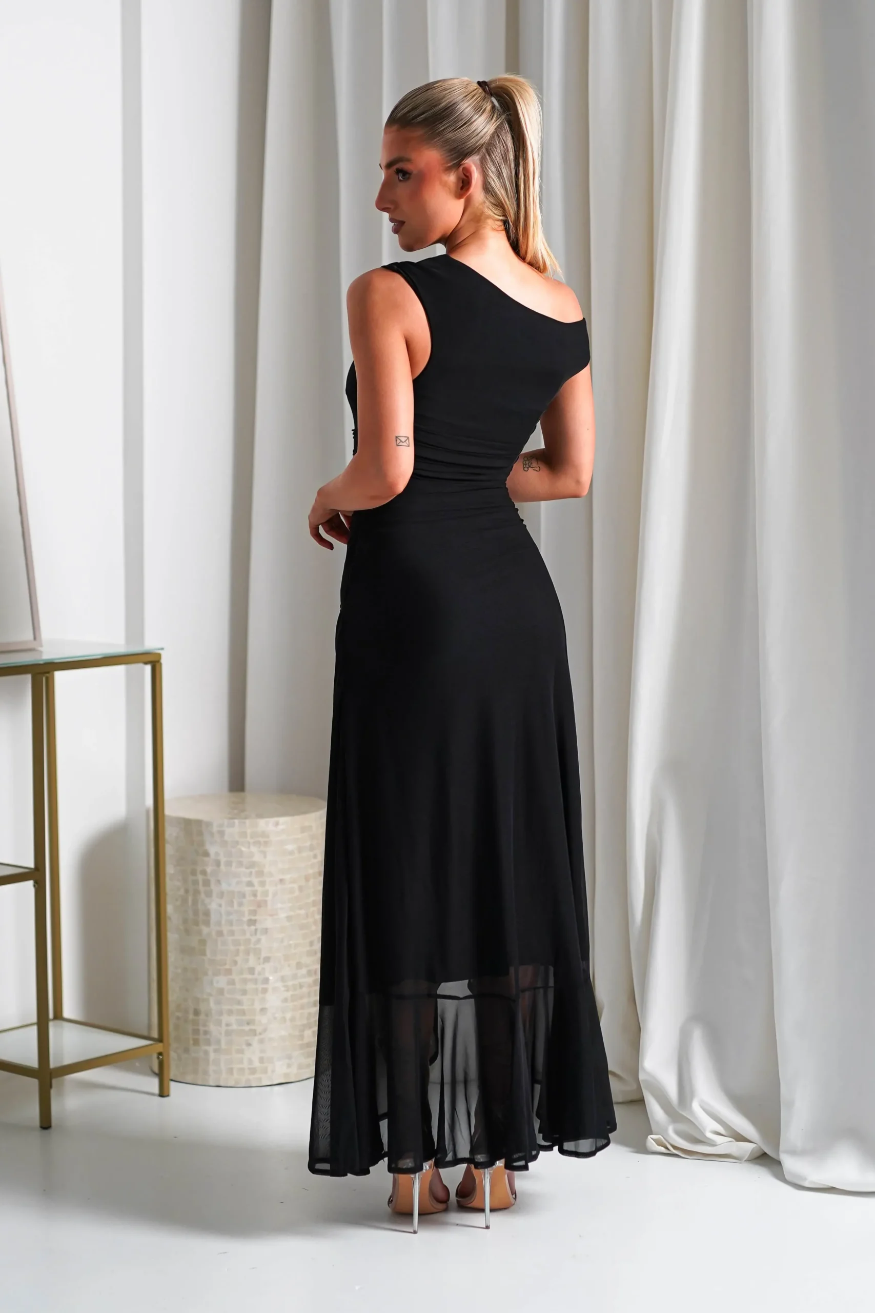 Hot Cellinna Mesh Maxi Dress | Black Lange Kleider|Maxikleider