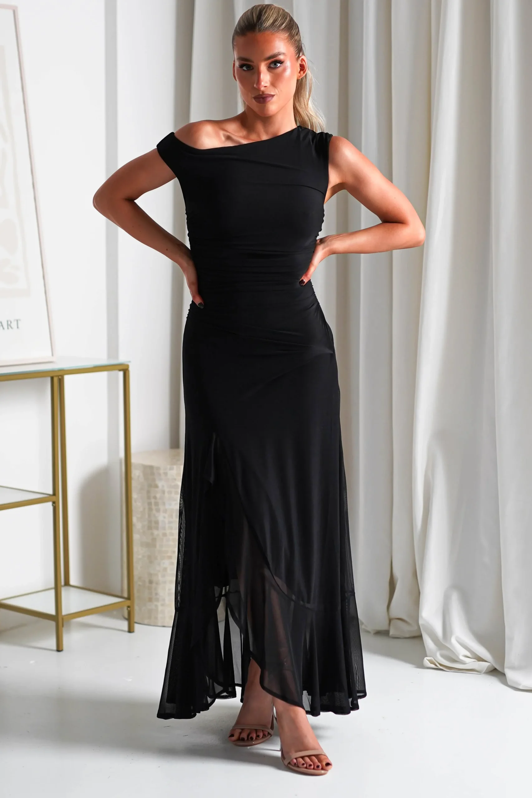 Hot Cellinna Mesh Maxi Dress | Black Lange Kleider|Maxikleider