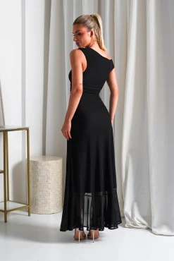 Hot Cellinna Mesh Maxi Dress | Black Lange Kleider|Maxikleider