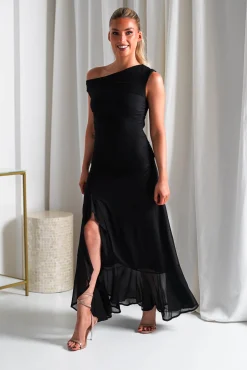 Hot Cellinna Mesh Maxi Dress | Black Lange Kleider|Maxikleider