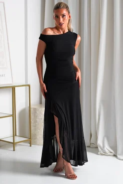 Hot Cellinna Mesh Maxi Dress | Black Lange Kleider|Maxikleider